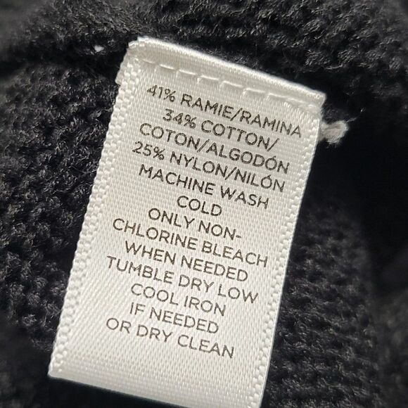 Loft Medium Black Ramie Knit Crotchet Classic 3/4 Sleeve Crew Neck Sweater - Picture 7 of 7